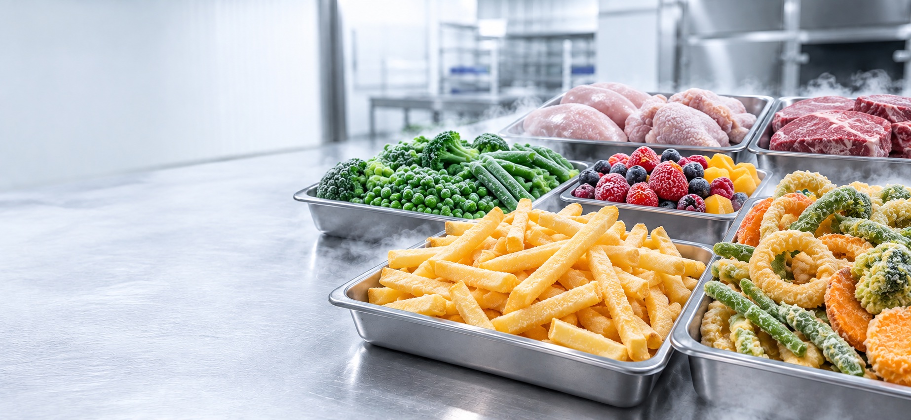TPJ Food Group frozen food portfolio with fries, tempura, vegetables, fruit, meat and poultry