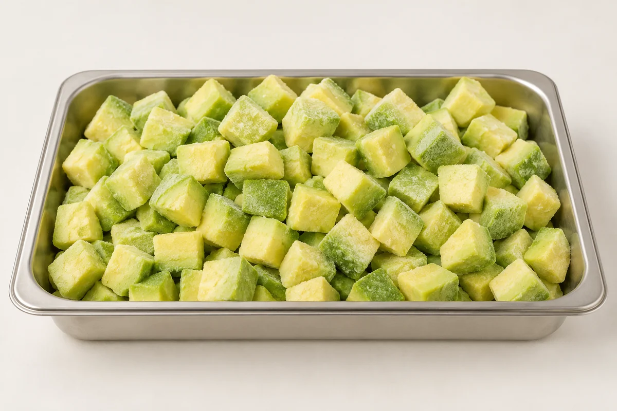 AI-generated product illustration of frozen avocado dice