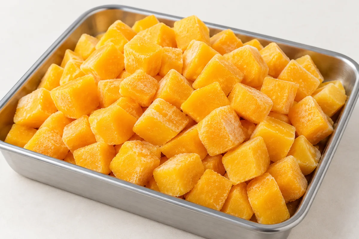 AI-generated product illustration of iqf mango dice