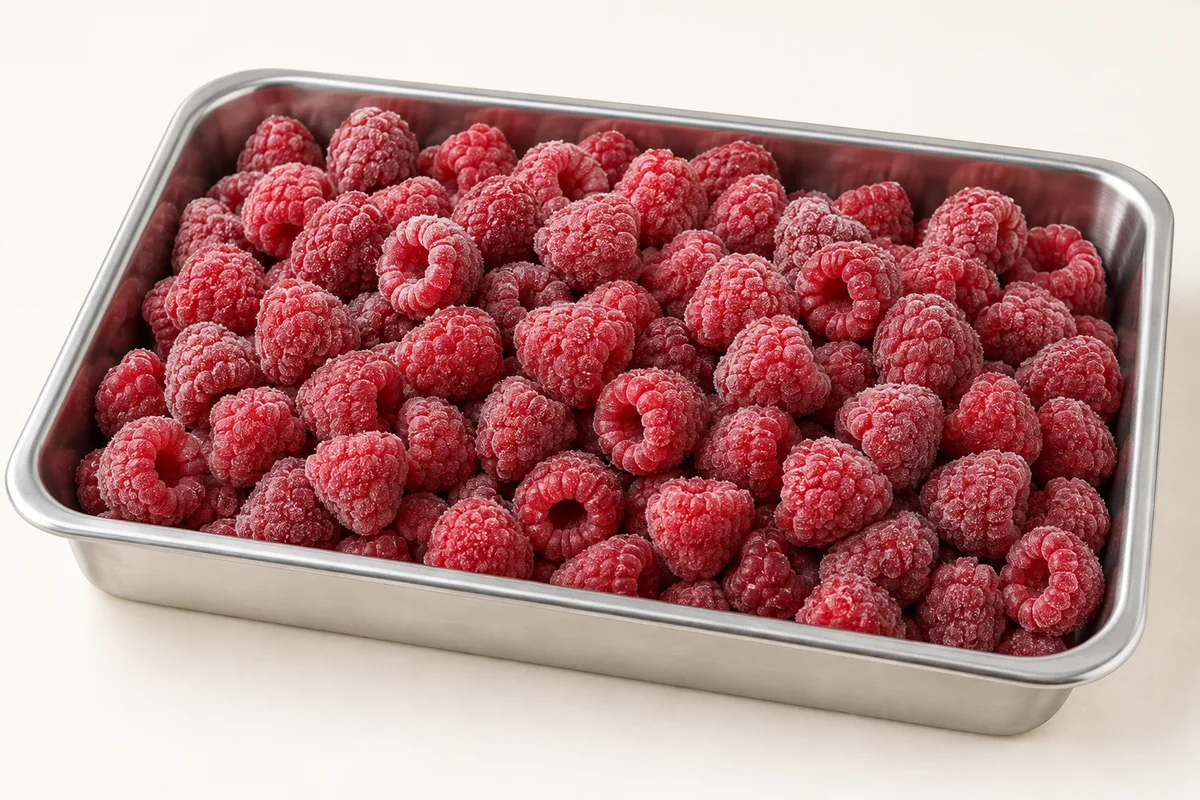 AI-generated product illustration of iqf raspberries
